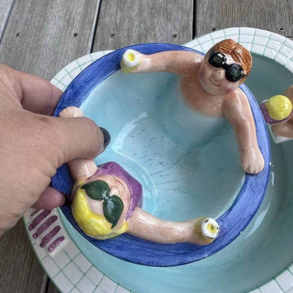 Vintage LOTUS 1995 Swimming Pool Hot Tub Party Chip & Dip Set Ceramic